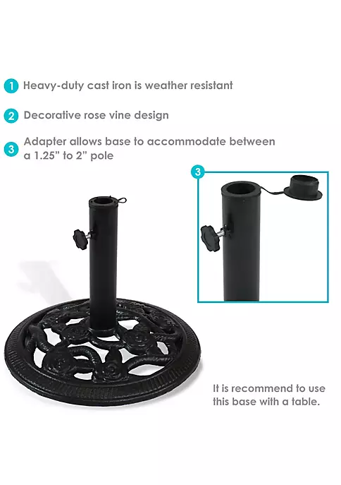 Outlet ๐ 16 in Rose Blossom Cast Iron Round Patio Umbrella Base - Black by Sunnydaze Decor ๐ 6 Outlet ๐ 16 in Rose Blossom Cast Iron Round Patio Umbrella Base - Black by Sunnydaze Decor ๐ - Image 4