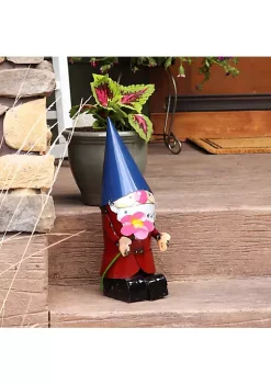 Promo 🎉 Sunnydaze Cheerful Flower Garden Gnome Statue - 16-Inch - Blue Hat/Red 👕 Shirt by Sunnydaze Decor 🔥 -Sunnydaze Decor Shop Belk 9061