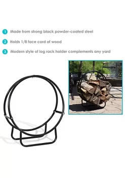 Top 10 ✔️ 24 in Black Powder-Coated Steel Firewood Log Hoop Rack by Sunnydaze Decor 🔔 -Sunnydaze Decor Shop Belk 9096