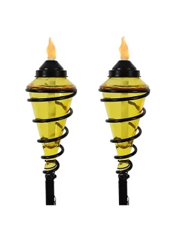 Best Pirce 🎉 Swirled Metal/Glass 2-in-1 Outdoor Lawn Torch - Yellow - Set of 2 by Sunnydaze Decor 🔥 -Sunnydaze Decor Shop Belk 9100