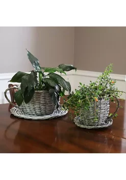 Wholesale 🤩 Unique Rattan Wicker Coffee Cup/Teacup Shape Planters - Set of 2 by Sunnydaze Decor 🤩