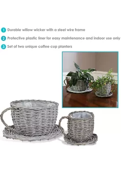 Wholesale 🤩 Unique Rattan Wicker Coffee Cup/Teacup Shape Planters - Set of 2 by Sunnydaze Decor 🤩 -Sunnydaze Decor Shop Belk 9220
