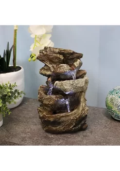 Outlet 😉 Tiered Rock and Log Indoor Water Fountain with LEDs - 10.5 in by Sunnydaze Decor 🎁 -Sunnydaze Decor Shop Belk 9234