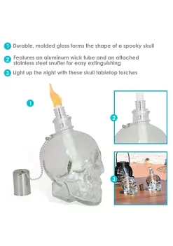 Best reviews of ❤️ Glass/Aluminum Grinning Skull Tabletop Torches - Clear - Set of 2 by Sunnydaze Decor 🧨 -Sunnydaze Decor Shop Belk 9256