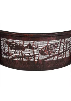 Buy 🌟 30 in Northwoods Fishing Steel Fire Pit with Spark Screen by Sunnydaze Decor 👍 -Sunnydaze Decor Shop Belk 963