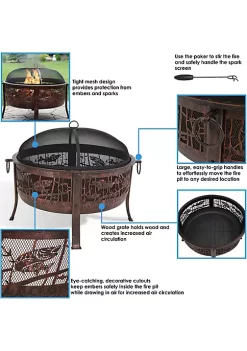 Buy 🌟 30 in Northwoods Fishing Steel Fire Pit with Spark Screen by Sunnydaze Decor 👍 -Sunnydaze Decor Shop Belk 964