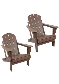 Outlet 🎁 All-Weather HDPE Foldable Adirondack Chair - Brown - Set of 2 by Sunnydaze Decor ✔️ -Sunnydaze Decor Shop Belk 9646