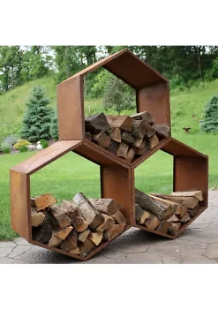 Cheap ๐ฏ 30 in Hexagon Rustic Honeycomb Firewood Log Rack - Set of 3 by Sunnydaze Decor ๐คฉ