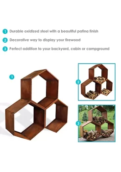Cheap 💯 30 in Hexagon Rustic Honeycomb Firewood Log Rack - Set of 3 by Sunnydaze Decor 🤩 -Sunnydaze Decor Shop Belk 9654