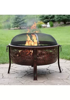 Buy 🌟 30 in Northwoods Fishing Steel Fire Pit with Spark Screen by Sunnydaze Decor 👍 -Sunnydaze Decor Shop Belk 966