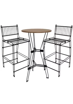 Outlet 👏 Sunnydaze 3-Piece Indoor Furniture Steel Wire Bar Set with Faux Woodgrain Tabletop - Brown - 3 pc by Sunnydaze Decor 🔥 -Sunnydaze Decor Shop Belk 9665