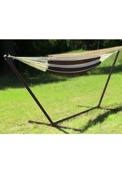 Budget 😉 2-Person Cotton/Nylon Hammock with Steel Stand - Black/Natural by Sunnydaze Decor ✔️ -Sunnydaze Decor Shop Belk 9750