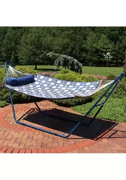 Discount 🔥 2-Person Quilted Fabric Hammock with Blue Steel Stand - Navy/Gray by Sunnydaze Decor ❤️