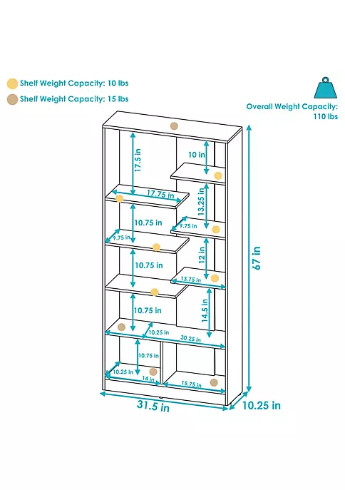 Buy ๐ Rosalee 9-Tier Open Bookshelf with Staggered Shelves Coffee Brown by Sunnydaze Decor ๐ 6 Buy ๐ Rosalee 9-Tier Open Bookshelf with Staggered Shelves Coffee Brown by Sunnydaze Decor ๐ - Image 4