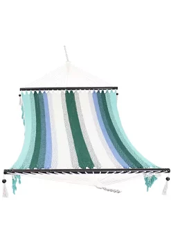 Best reviews of ⌛ Large Woven Hammock with Spreader Bar and Fringe - Lagoon Stripes by Sunnydaze Decor 💯