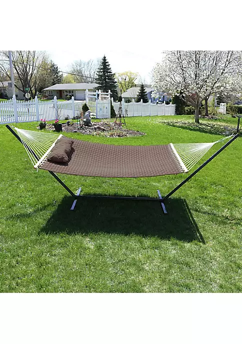 Best Pirce ⌛ Sunnydaze 2 Person Quilted Designs Fabric Spreader Bar Hammock & Stand - Brown by Sunnydaze Decor ⭐ 6 Best Pirce ⌛ Sunnydaze 2 Person Quilted Designs Fabric Spreader Bar Hammock & Stand - Brown by Sunnydaze Decor ⭐ - Image 4