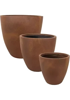 Budget ⭐ Sunnydaze Fiber Clay Indoor/Outdoor Textured Rust Planter - 3-Piece by Sunnydaze Decor 🧨 -Sunnydaze Decor Shop Belk 9893