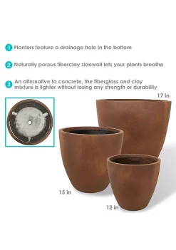 Budget ⭐ Sunnydaze Fiber Clay Indoor/Outdoor Textured Rust Planter - 3-Piece by Sunnydaze Decor 🧨 -Sunnydaze Decor Shop Belk 9895