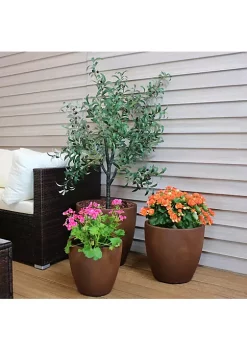 Budget ⭐ Sunnydaze Fiber Clay Indoor/Outdoor Textured Rust Planter - 3-Piece by Sunnydaze Decor 🧨 -Sunnydaze Decor Shop Belk 9897