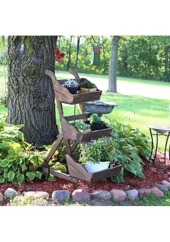 Flash Sale ✨ 39.25 in 3-Tier Wood Rolling Planter Box with Iron Wheels - Brown by Sunnydaze Decor 🔔