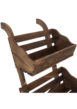 Flash Sale ✨ 39.25 in 3-Tier Wood Rolling Planter Box with Iron Wheels - Brown by Sunnydaze Decor 🔔 -Sunnydaze Decor Shop Belk 9920