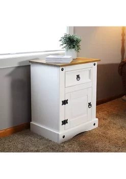 Cheapest ⭐ Solid Pine End Table with Drawer and Door - White - 26 in by Sunnydaze Decor ⭐