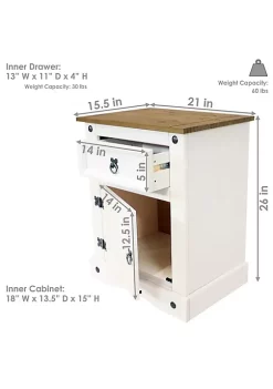 Cheapest ⭐ Solid Pine End Table with Drawer and Door - White - 26 in by Sunnydaze Decor ⭐ -Sunnydaze Decor Shop Belk 9927