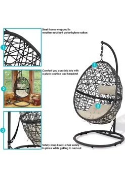 Best Sale ❤️ Resin Wicker Hanging Egg Chair with Steel Stand/Cushions - Beige by Sunnydaze Decor 👏 -Sunnydaze Decor Shop Belk 995