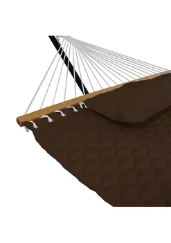 Best Sale 🎁 Sunnydaze 2 Person Quilted Designs Fabric Spreader Bar Hammock & Pillow - Brown by Sunnydaze Decor 💯 -Sunnydaze Decor Shop Belk 9963
